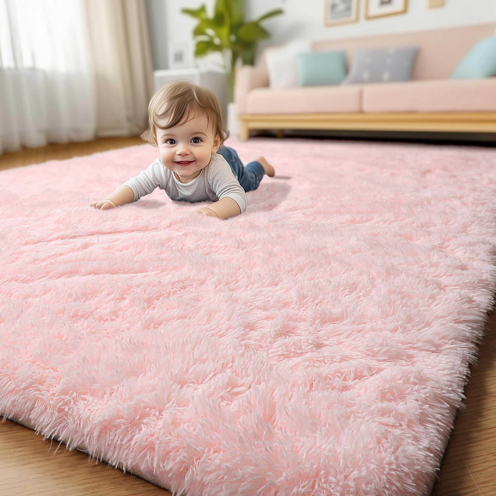 Photo 1 of Pink Area Rugs for Bedroom Girls, Living Room Decor, Fluffy Fuzzy Shag Rug 4x6 for Kids Room, Soft Cute Indoor Floor Carpet for Baby, Teen, Nursery, Preppy Dorm, Playroom, Plush Aesthetic Bedside Rug