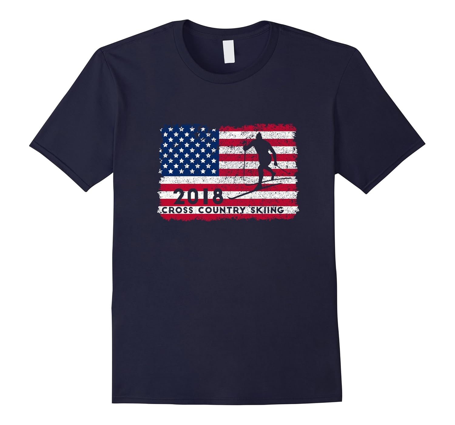 Cross Country Nordic Skiing Tee Shirt USA American Flag 2018-ANZ