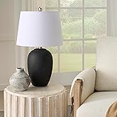 Nourison Home 23" Black Vintage Distressed Ceramic Pot Table Lamp for Bedroom, Living Room, End Table, with White Tapered Dru