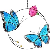 Cemovia 2 Morpho Butterfly Stained Glass Window Hanging - Handmade Suncatcher Real Glass - Blue Menelaus Butterflies Light Catcher Elegant Gifts for Mother, Women, Grandma (Gifts-Box provided)