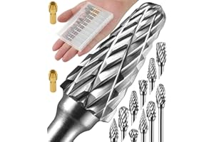 Sworker 10 Pcs Carbide Burr Set 1/8" Shank w/ 2 Collets Compatible with Dremel Bits Rotary Tools Attachment Kit Rasp Drill File Accessories Metal Wood Stone Steel Grinding Carving Cutting Polishing