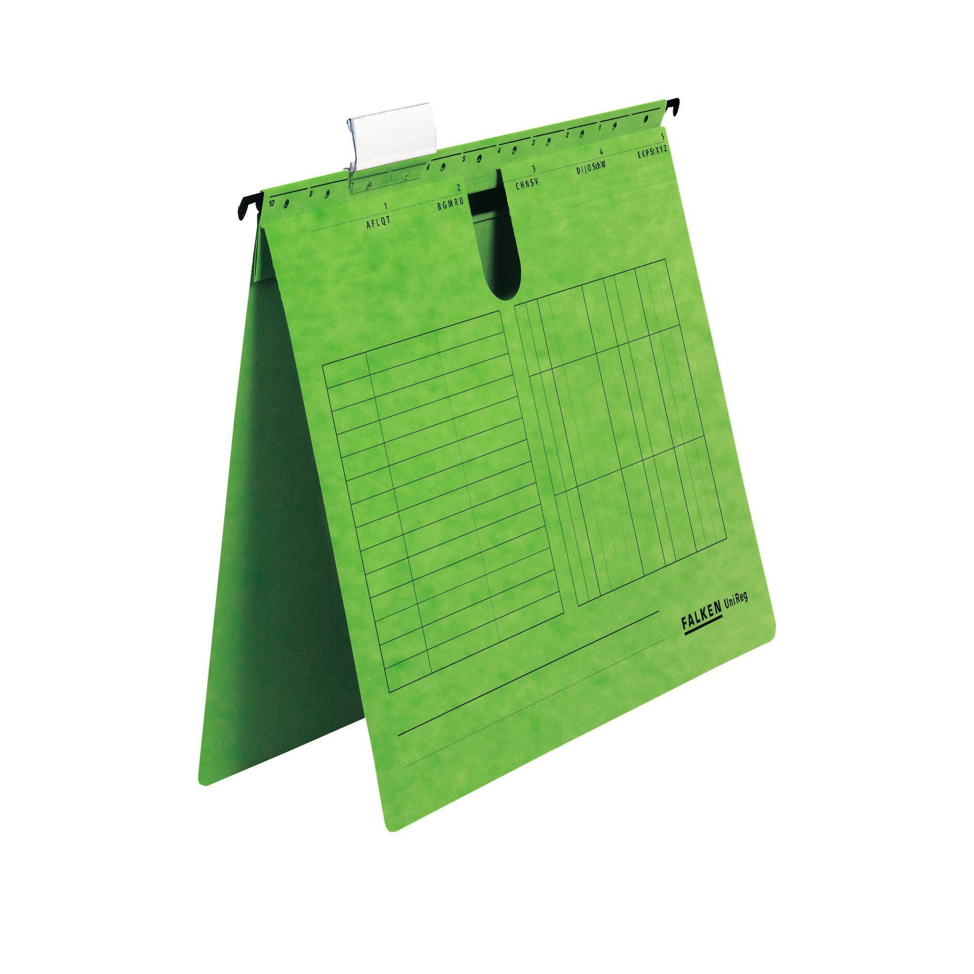 Original Falken 5-pack hanging file UniReg. Made in Germany. Commercial stapling, made of recycled cardboard DIN A4 assorted colours Blue Angel ideal for loose leaf filing in the office and public authorities