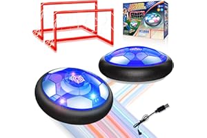 LINKOWIN Hover Soccer Ball Toy, Two Air Power Floating Hover Soccer with LED Light & Soft Foam Bumper & Two Scoring Soccer Frames, Birthday Gifts for Boys Girls, Boys Toys for Age 3 4 5 6 7 8-16