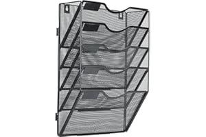 superbpag Hanging Wall File Organizer 5 Pocket, Wall Mounted Mail Document Holder Paper Storage Rack, Wall Organization for Office Home Classroom, Black