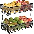 CHLORYARD 2 Tier Fruit Basket Countertop for Kitchen, Vegetable Bread Bowl Storage Stand - Detachable Metal Rectangular Wire Basket, 14-Inch Antique Black