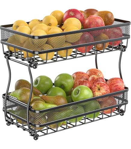 Estante Para Plátanos Y Frutas Braozaiw - 2 Niveles, Ganchos, Mango Madera, Negro