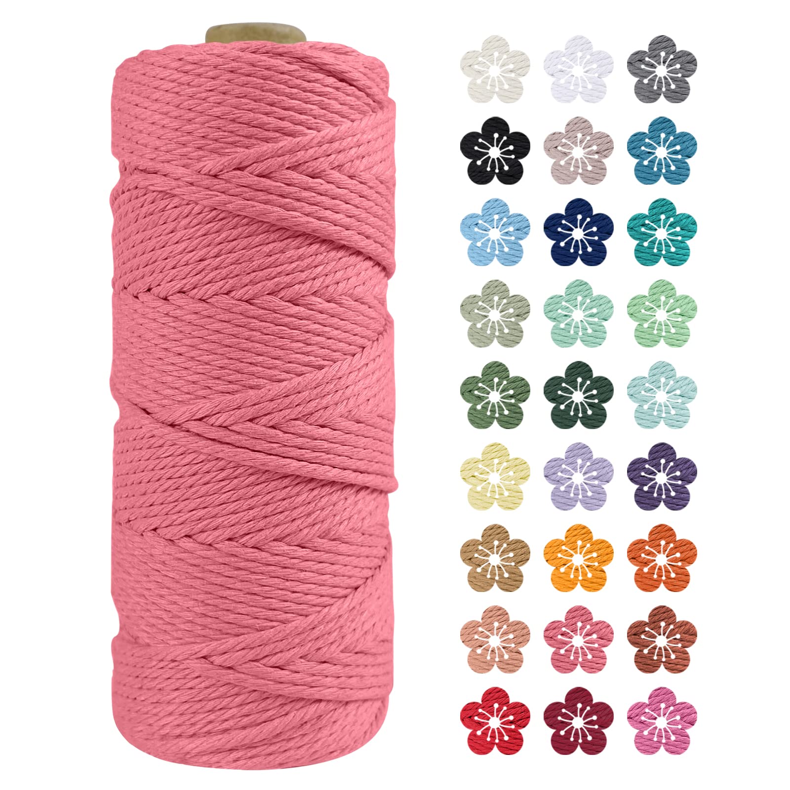 LEREATI Macrame Cord 2mm x 100m, Thick Macrame Rope Natural Cotton Rope Craft String, 3 Strand Twisted Cotton Cord Yarn for DIY Plant Hanger, Wall Hanging, Christmas Decoration (Watermelon pink) — image 1