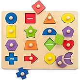 Coogam Montessori Toy Wooden Shape Peg Puzzle, Fine Motor Color Matching Sorting Board, Early Learning Educational Activity T