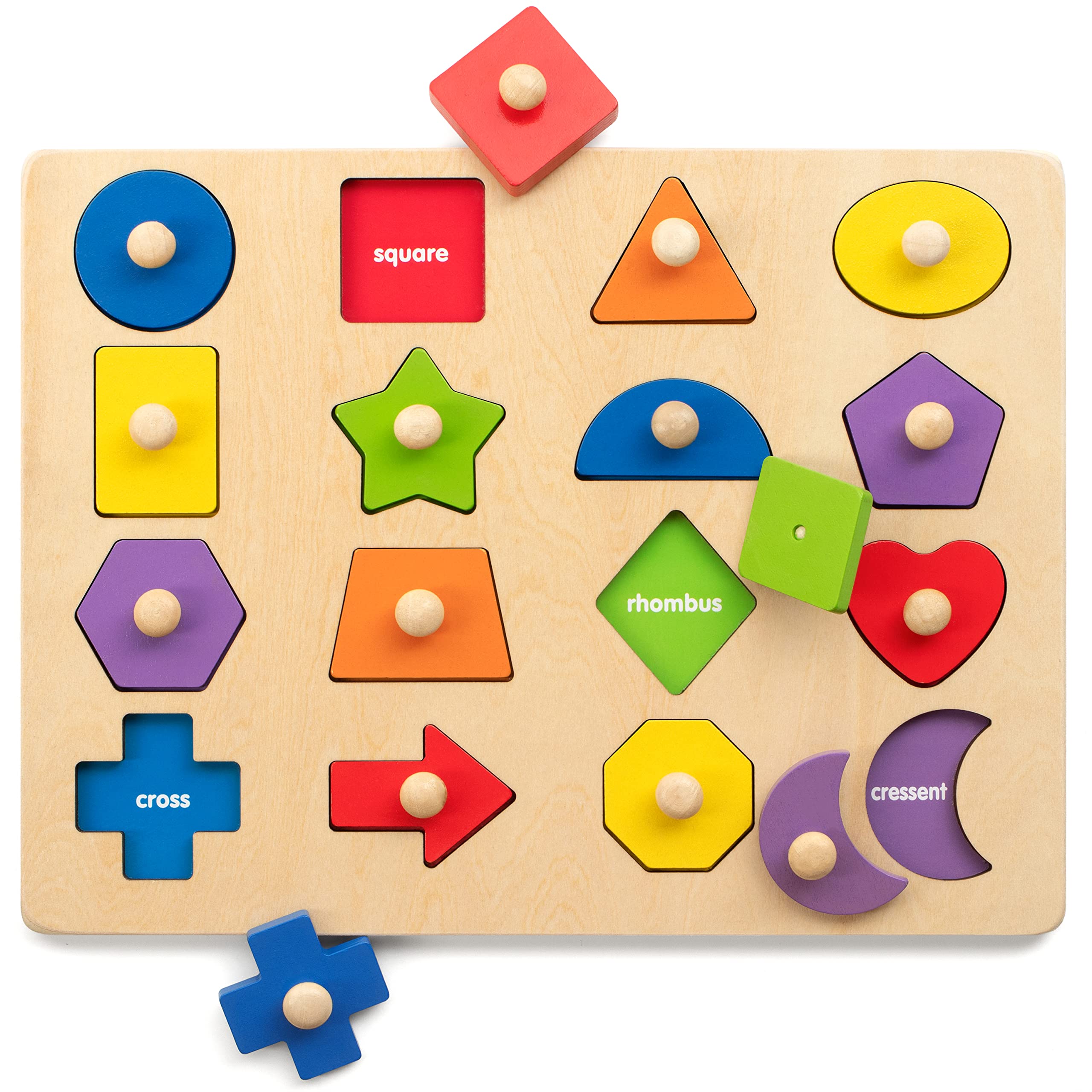 Photo 1 of Coogam Montessori Toy Wooden Shape Peg Puzzle, Fine Motor Color Matching Sorting Board, Early Learning Educational Activity Toy Gift for Preschool Toddler Baby 3 4 5 Year Old