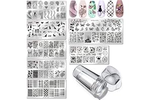 LoveOurHome Nail Stamping Plate Kit Flower Butterfly Lace Animal Fingernails Template Stencil Stamps Plate Silicone Stamper Scraper Design Tools
