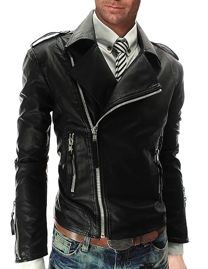 Amazon Elonglin Puレザー レザージャケット メンズ 白 黒 赤い