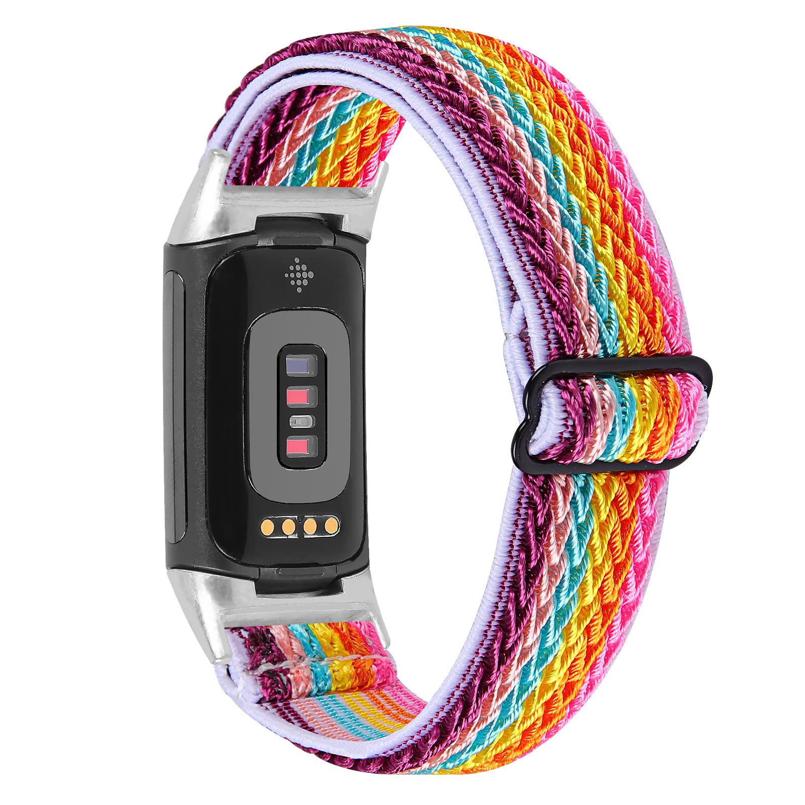 Gimuk Nylon Strap Compatible with Fitbit Charge 5 Strap, Women Men Soft Sport Breathable Replacement Strap Adjustable Wristband Bracelet for Charge 5 Small Large (Rainbow) — image 1