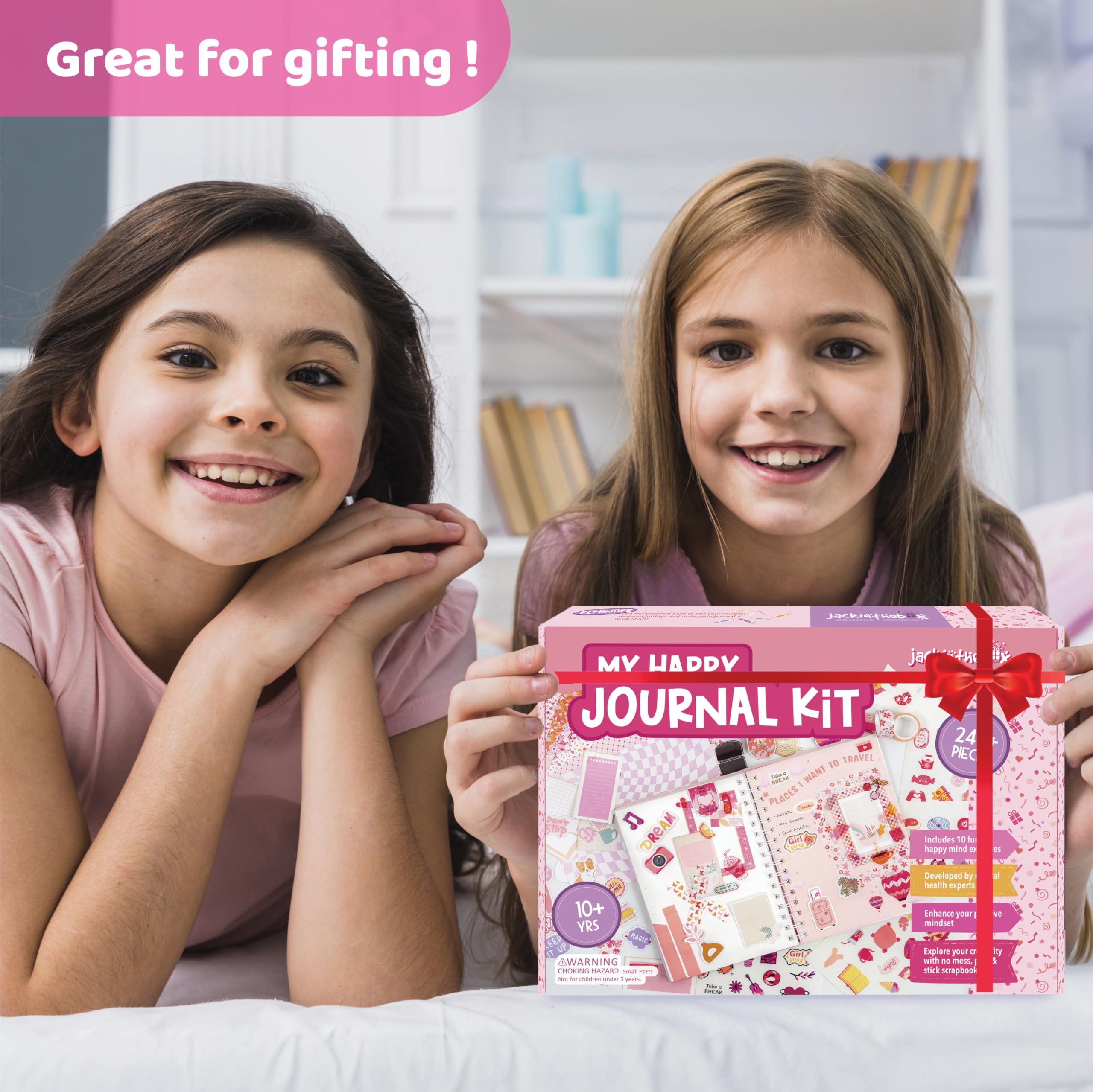 jackinthebox DIY Journal for Girls Ages 8-12, 242 pcs, Journaling kit, Tween Scrapbook, Includes 10 Mental Health Exercises, Girls Diary 8 9 10 11 12 Years