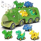 Veslier Dinosaur Car Toy for 3 4 5 Years Old Boys, Friction Power Carrier Truck with 4 Pack Small Pull Back Dino Car, Christmas Birthday Gift for 3+ Boy Girl Kids Toddlers