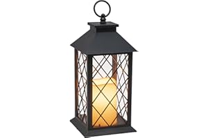 YAKii 13" Decorative Candle Lantern with LED Flameless Candle and Timer, Plastic LED Candle & Holder, Indoor & Outdoor Hanging Lights Thanksgiving &Christmas Day Decorations (Black)