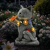 Oneirion Solar Cat Garden Statue - 7 LED Lights with Flowers & Butterfly Yard Art, Lawn Porch Outdoor Decor, Gift for Mom, Grandma & Women