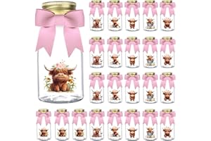 Serencatcher Highland Cow Birthday Decorations, 24pcs Highland Cow Party Favor Bottle Jars with Ribbon Bow Holy Cow Sticker Gift for Western Cow Farm Animal Birthday Baby Shower Decoration
