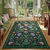 Lahome Boho Floral Washable Green 5x7 Area Rugs for Living Room, Non Slip Rugs for Bedroom Entryway, Indoor Ultra-Thin Throw Dining Room Carpet for Under Table Kitchen Dorm(Forest Green,5x7)