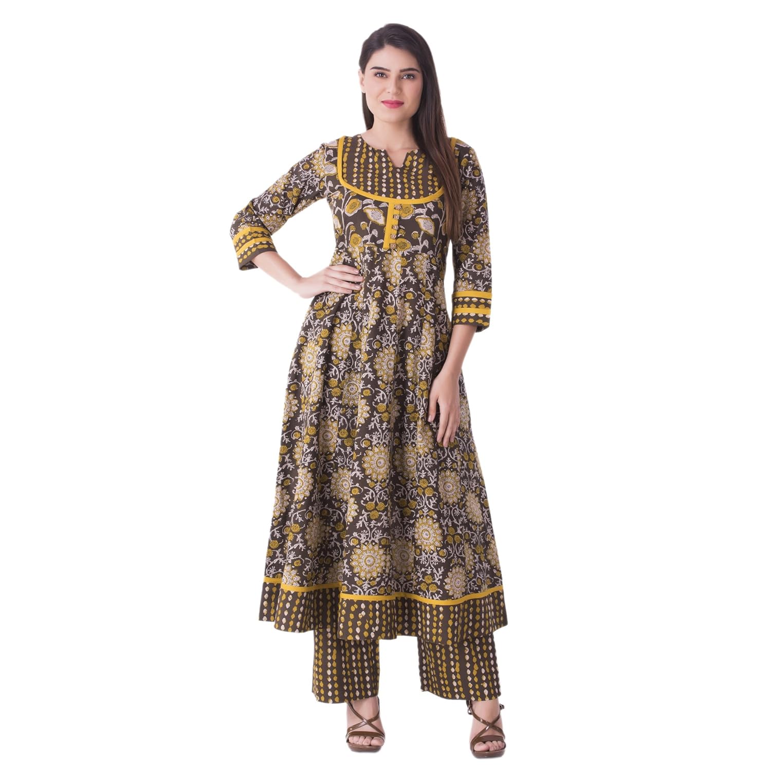 khushal k women's cotton printed kurta with palazzo pant set