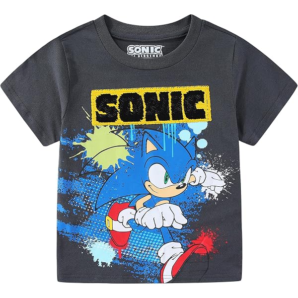 SONIC THE HEDGEHOG Jungen T-Shirt Schwarz – Let's Go Design Mit Ringen, 100% Baumwolle