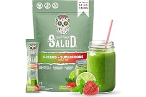 TASTE SALUD Salud 2-in-1 Greens Powder + Superfood Drink Mix Packets, 20+ Fruits and Veggies, Probiotics, Prebiotics, Supports Digestive Health, Bloating Relief, Vegan, Strawberry Lime (15 Servings)