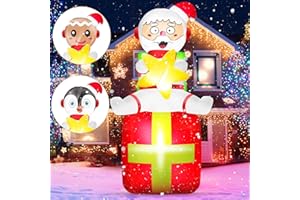 GRETE GOTYE Inflatable Christmas Yard Decoration Outdoor - 6FT Blow Up Santa Claus Penguin Gingerbread Man 3 in 1 with LED Light Giant Christmas Inflatable for Xmas Holiday Party Yard Lawn Home Gift