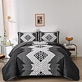 Dintszyayue Boho Queen Quilt Set 3 Pieces Black Grey Aztec Texture Bedspread Coverlet Set Bohemian Quilt Bedding Set Microfiber Lightweight Bed Cover for All Seasons 90"×96"
