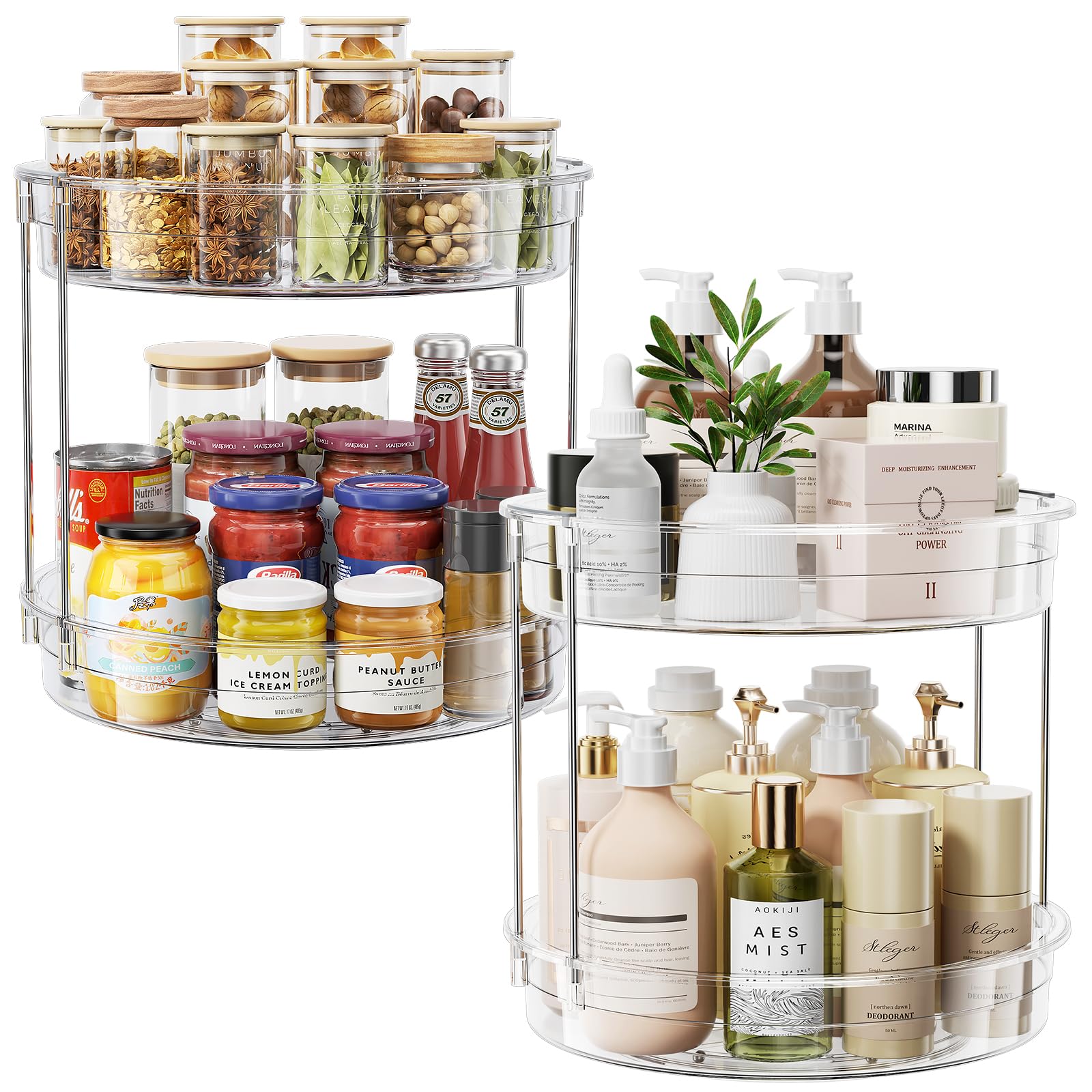 Photo 1 of LAMU 2 Pack 2 Tier Lazy Susan Turntable Organizer 12inch Rotating Spice Rack Organization for Cabinet, Kitchen, Pantry, Countertop, Bathroom, Vanity, Medicine Cabinet Organizer, Clear