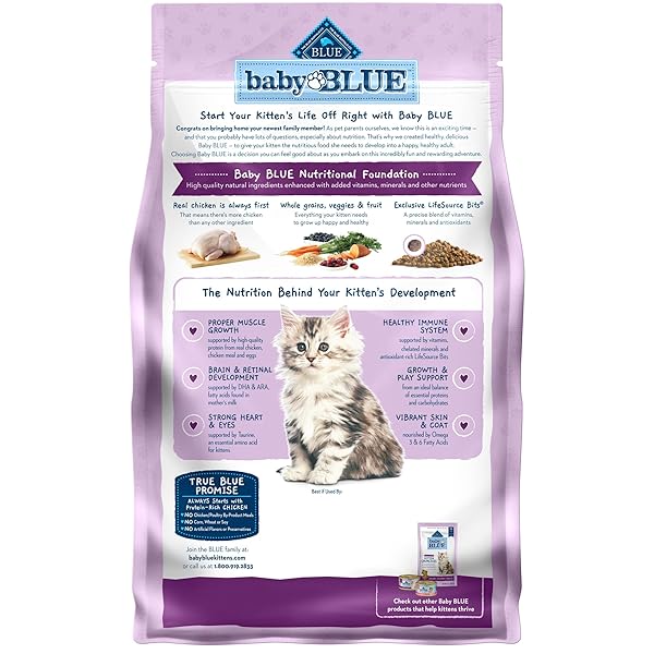 BLUE BUFFALO BABY BLUE NATURAL KITTEN DRY CAT FOOD, HEALTHY GROWTH FORMULA WITH DHA, CHICKEN AND BROWN RICE RECIPE, 2-LB BAG