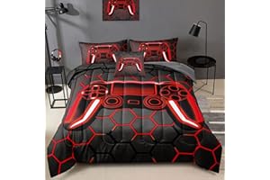 BDUCOK 5 Piece Gamer Comforter Sets Bed in A Bag for Boys Teen Kids,Honeycomb Gaming Bedding Sets Gamepad Comforter Microfiber Bed Set for All Season Gamer Home Decor(Green, 5 Piece Sets30023-Twin)