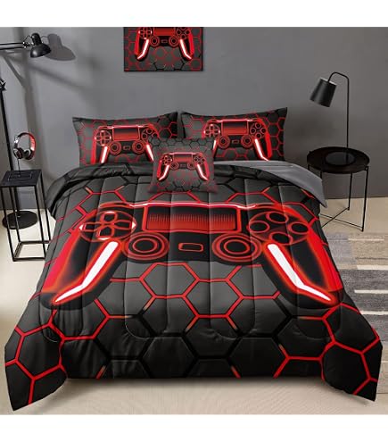 ROWADALO Set Biancheria Da Letto 6 Pezzi Full Size | Piumino Gamepad 3D Per Ragazzi | Microfibra Traspirante - 3