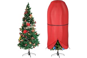 DUDSOEHO Christmas Tree Cover with Adjustable Straps, Durable Upright Xmas Tree Storage Bag with Zipper & Drawstring for up to 6 Foot Artificial Tree Standing with Ornaments, Waterproof, Dustproof