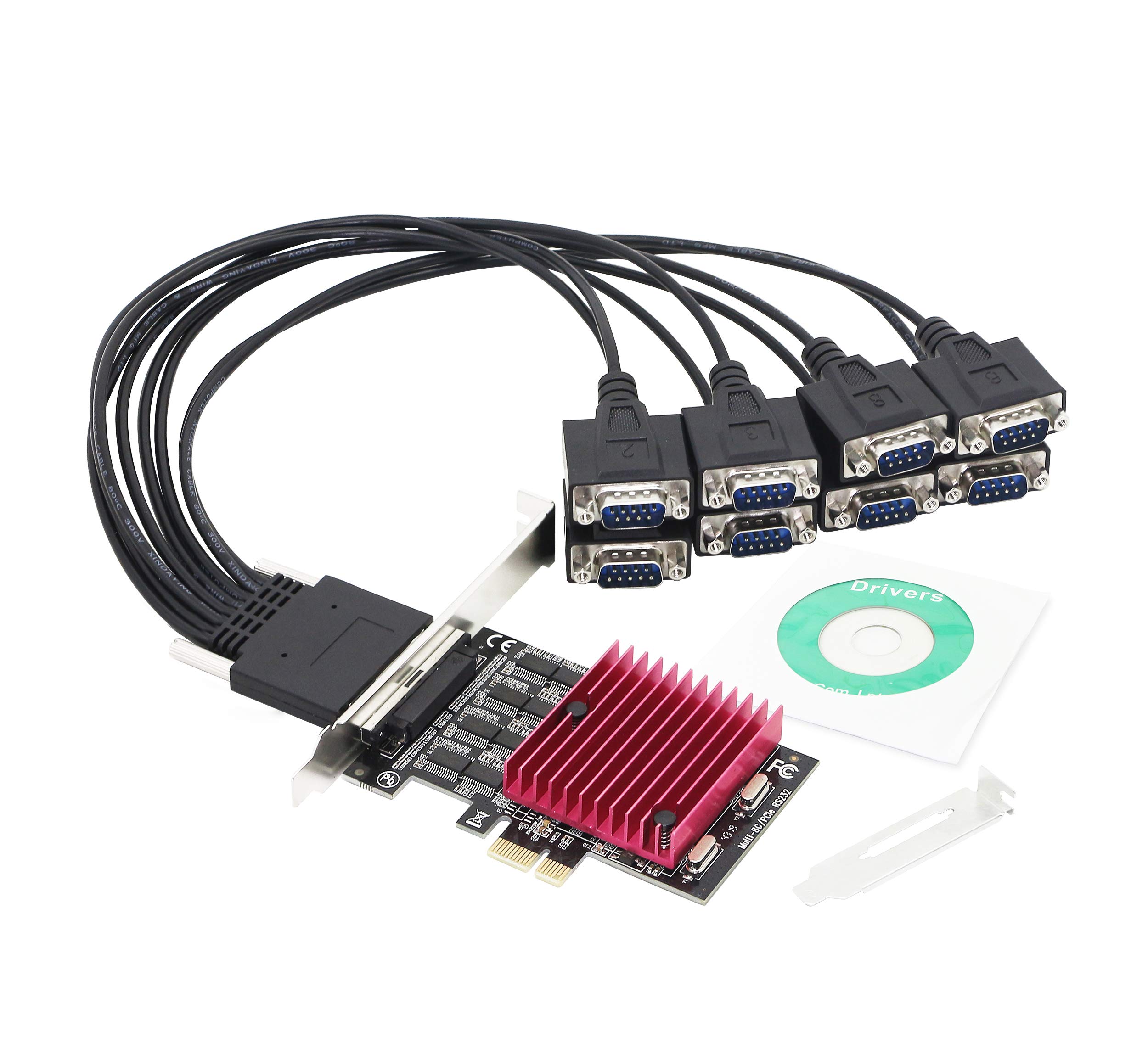 CERRXIAN PCIE to 8 port RS232 Expansion Card, PCI-E X1 8 Ports DB9 Serial Card, 8 Chipset PCI-Express Controller Card(With 8 Port External Cable)
