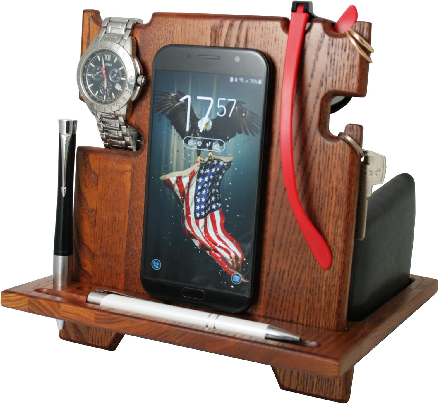 Amazon Com Cell Phone Stand Watch Holder Men Device Dock Organizer Wood Mobile Base Nightstand Charging Docking Station Women Accessories Wooden Storage Funny Bed Side Caddy Valet Happy Birthday Gift