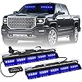 XRIDONSEN 2x 17 inch Blue Emergency Lights Bar 40 LED Dash Strobe Lights Interior Front/Rear Windshield Lights Safety Flashing Warning Hazard Light for Ambulance Firefighter Police Vehicles Trucks Car