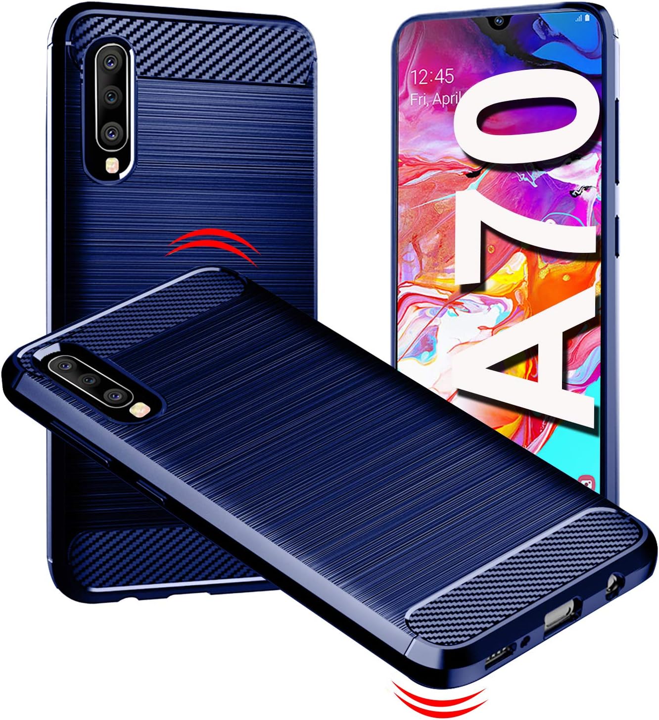 For Samsung Galaxy A70 Case Shockproof,Blue,Soft Silicone TPU Protective Phone Cover,Anti-Shock Absorption/Scratch Resistant/Fingerprint/Slip,Carbon Fiber,Ultra thin Slim,Rreinforced Corner,galaxya70
