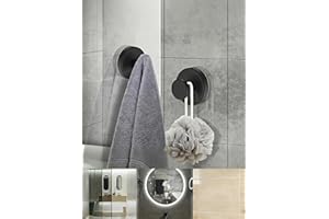 2 Pack Suction Cup Hooks, Removable Hooks for Shower Bathroom Glass Door Wall, Hanging Towel Bathrobe Wreath Hook - Black