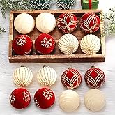 MiniInflat 16 Pieces 2.4 Inch Christmas Velvet Balls Set Glitter Christmas Tree Ornaments Shatterproof Ornaments Bulk Xmas Ornament for Holiday Favors Decoration(Red, White)