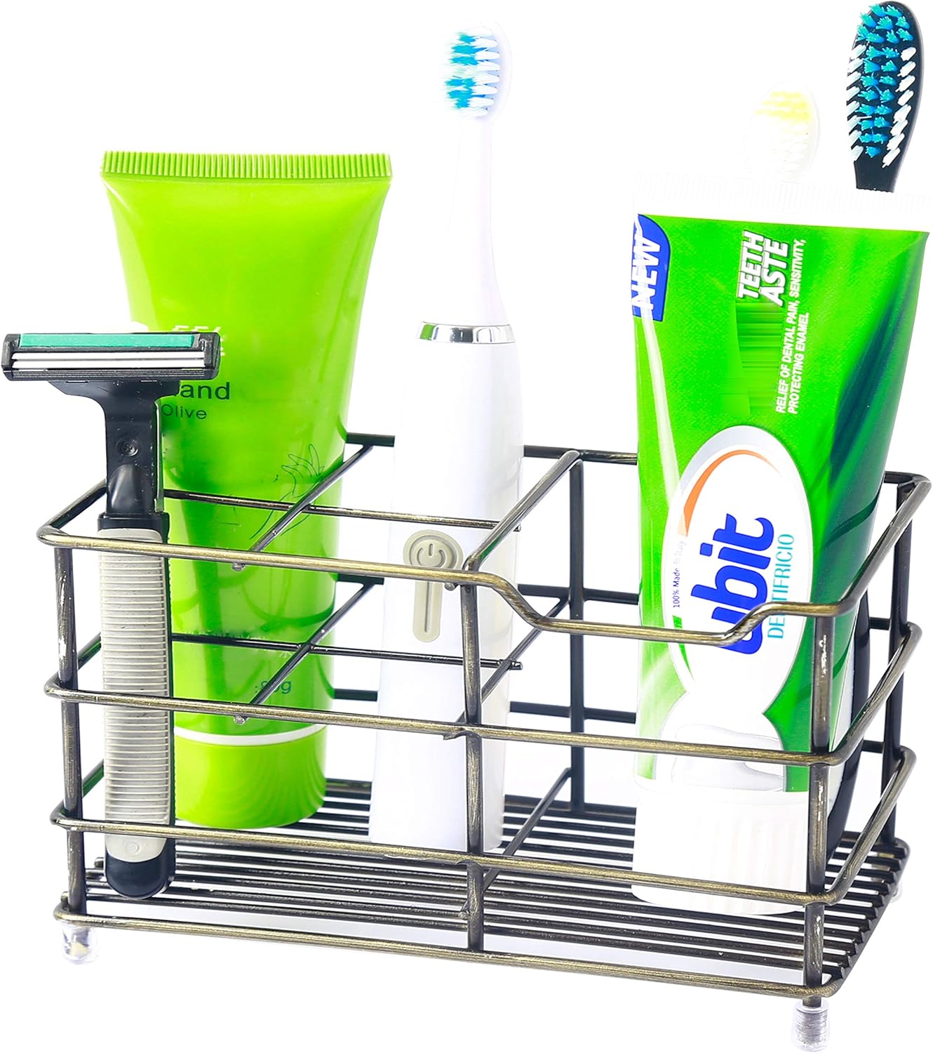 SKOLOO Electric Toothbrush Holder Organizer, Oversize Stainless Steel Bathroom Toothbrush Toothpaste Holders Set, Bathroom Sink Organizer (White): Home & Kitchen