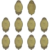 MECCANIXITY 10 Pcs Cabochon Brooch, 40x30mm Alloy Findings Trays Oval Pins, Vintage Setting Brooch Pins for DIY Jewelry Making Pendants Photo Craft, Rose Style, Bronze