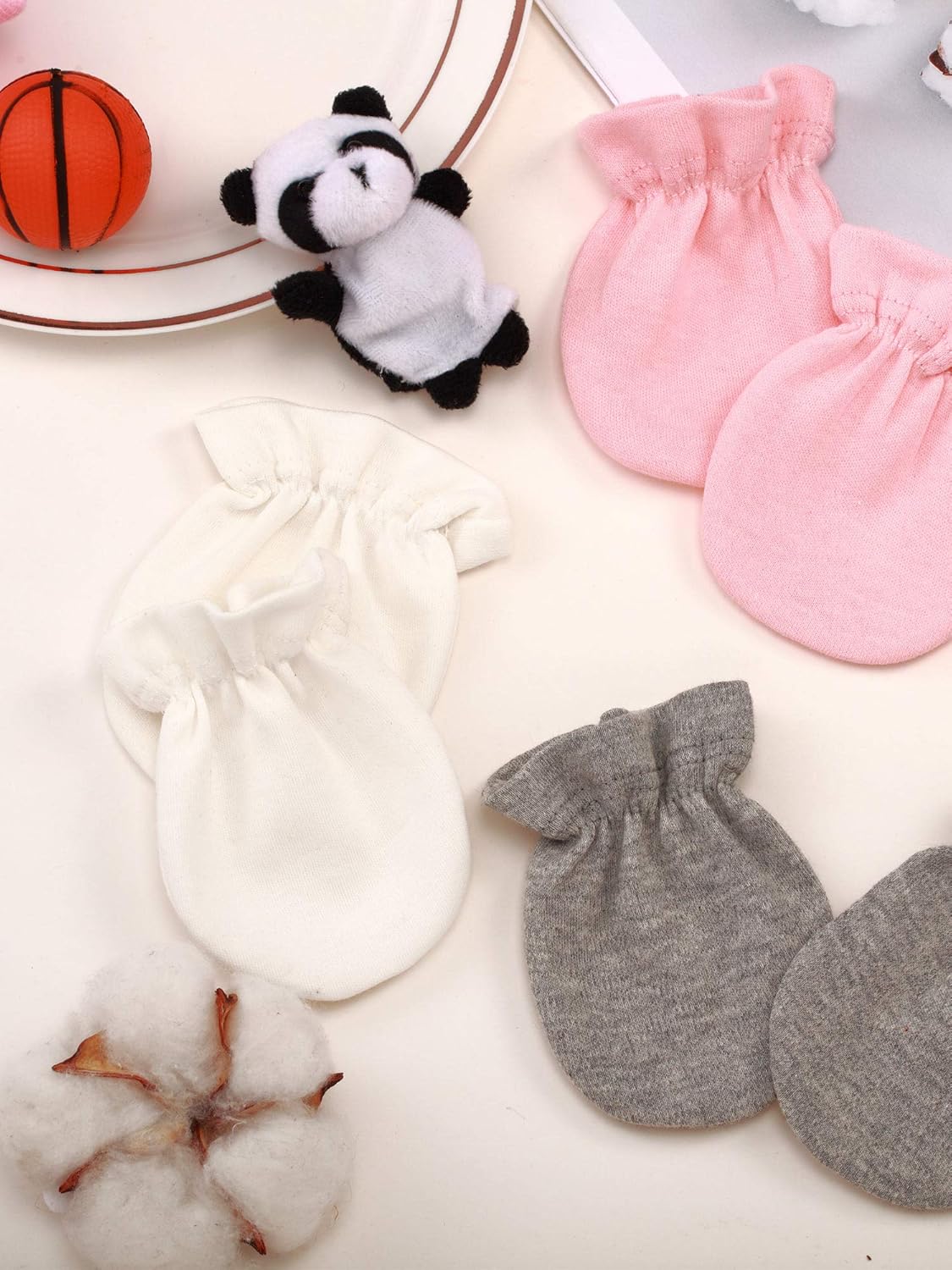 6 Pairs Newborn Baby No Scratch Cotton Gloves Mittens for 0-6 Months (White, Gray, Pink): Clothing