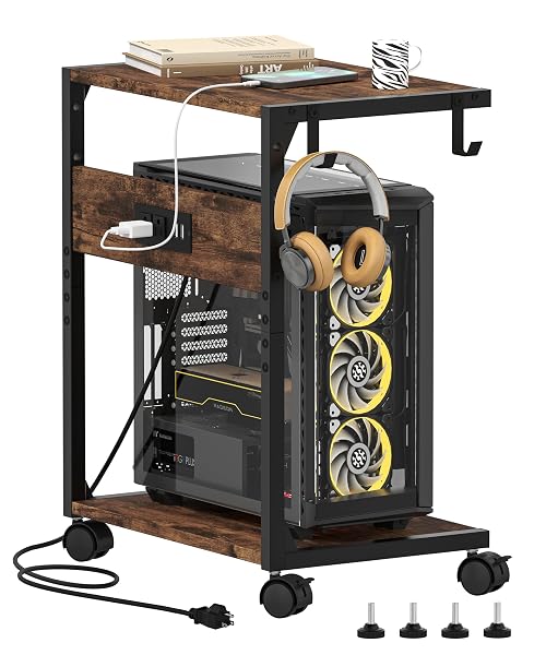 AKXOMEL 2 TIER COMPUTER TOWER STAND WITH CHARGING...