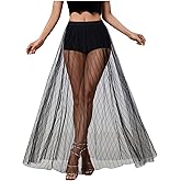 Milumia Women's Sheer Mesh Skirt See Through A Line High Waist Maxi Skirts Concert Rave Outfits