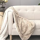 DaDa Bedding Champagne Ivory Faux Fur Throw Blanket - Dreamy Neutral Nude Gold Geometric Embossed Sherpa Backside - Super Soft Warm Cozy Plush Fluffy - 50" x 60"