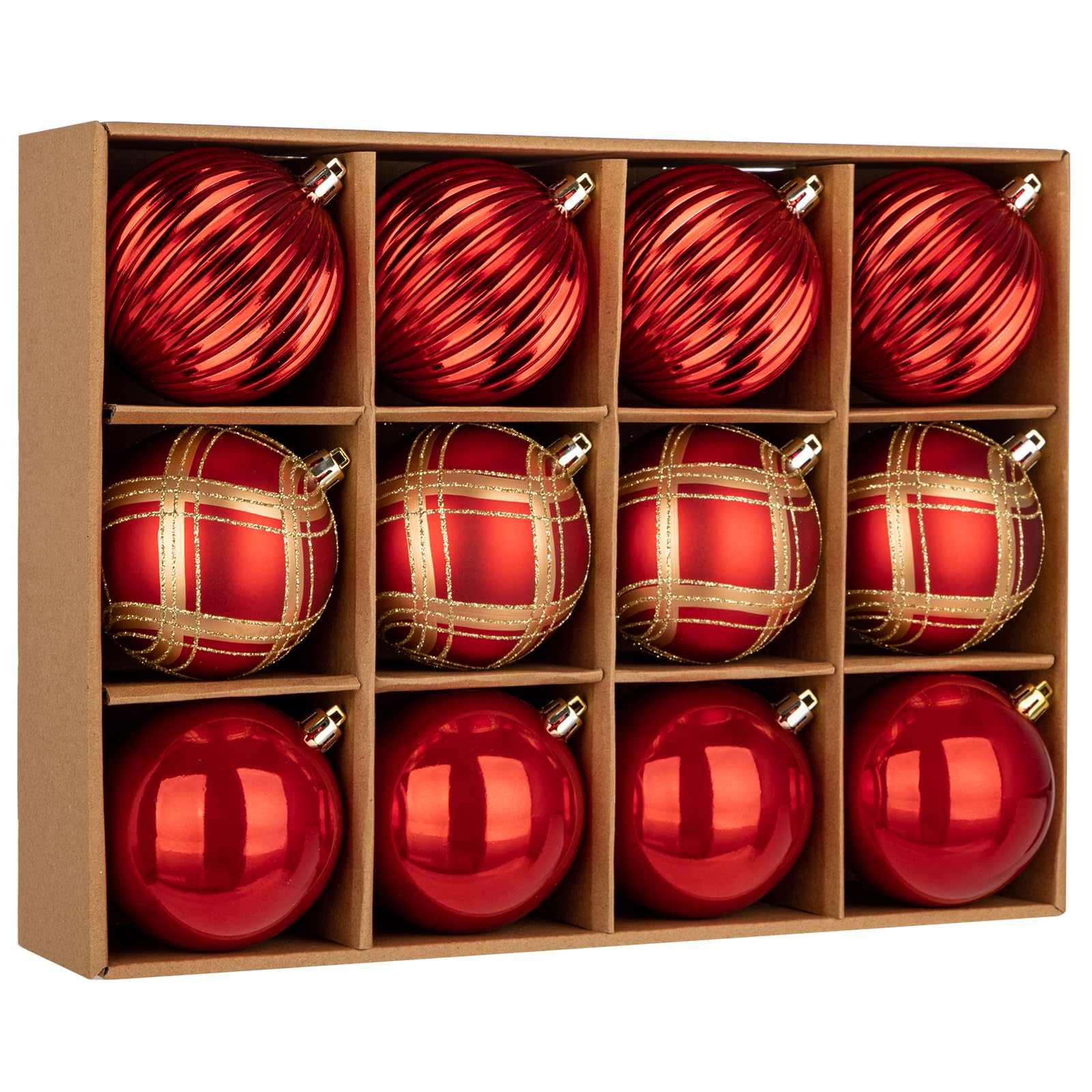 Photo 1 of 12 Pcs Christmas Ball Ornaments 3.15'' Shatterproof Plastic Hanging Balls Christmas Tree Decoration Ornaments for Xmas Holiday Party Wedding Decor - Red