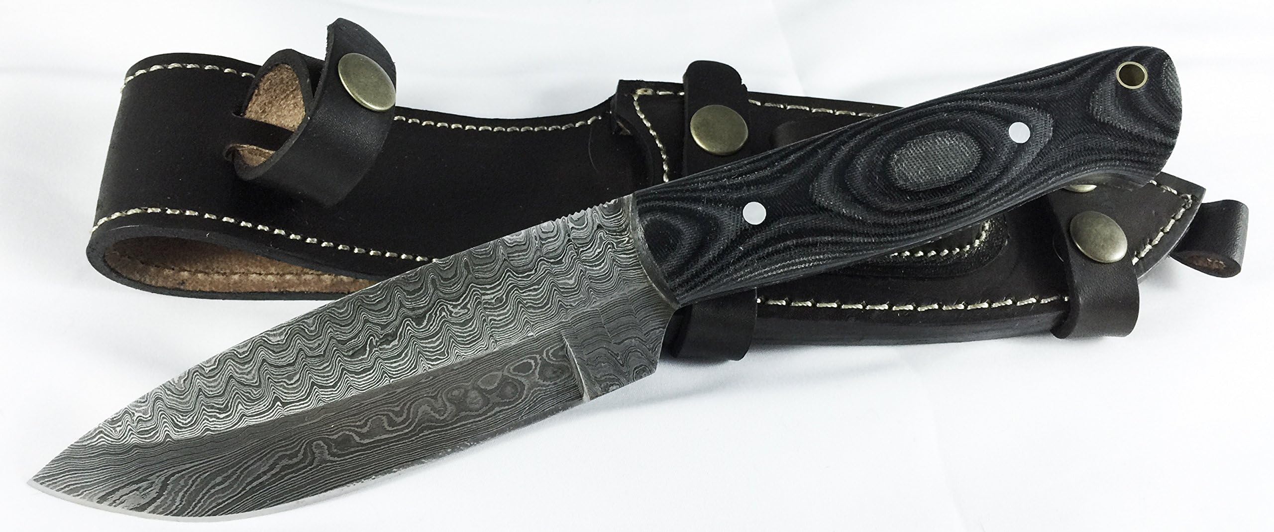 Nagata Knives Handmade Damascus Alien Pattern Drop Point Hunting/Skinning Knife with Leather Sheath