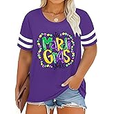 OCURHU Fat Tuesday Shirts for Women Plus Size New Orleans Party Outfits Fat Tuesday Holiday Tee Tops