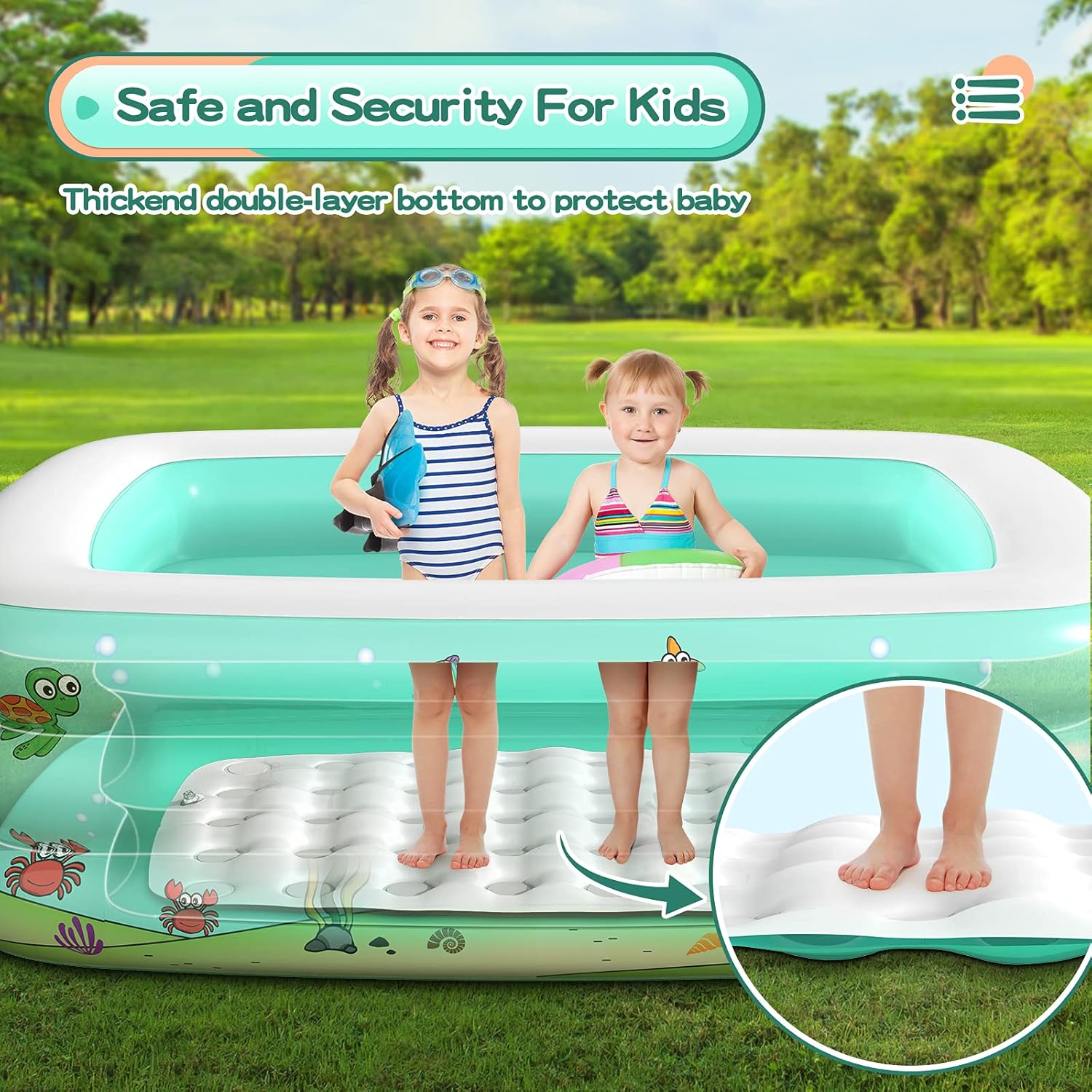 Inflatable Baby Swimming Pool, Portable Inflatable Kiddie Pool, Rectangular Kiddie Paddling Pool Indoor&Outdoor, Child/Children Little Pump Pool Swim Center for Garden, Backyard, Summer Water Party: Kitchen & Dining