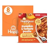 HAPPY BABY Advancing Textures Bowl, Pumpkin Tomato Paella, 4oz (8 Pack) | USDA Organic Baby Food with Chopped Squash &amp; Orzo, 1 Full Serving Veggies, Heat &amp; Serve, Non-GMO