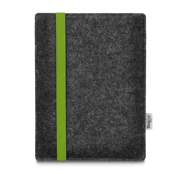 Stilbag e-Reader Tasche Leon für Tolino Vision 4 HD | Wollfilz anthrazit - Gummiband grün | Schutzhülle Made in Germany